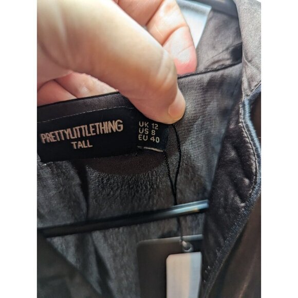 Pretty Little Thing Tall Women's Size 8 Brown Silky Long Sleeve Pajama Blouse - Picture 3 of 10